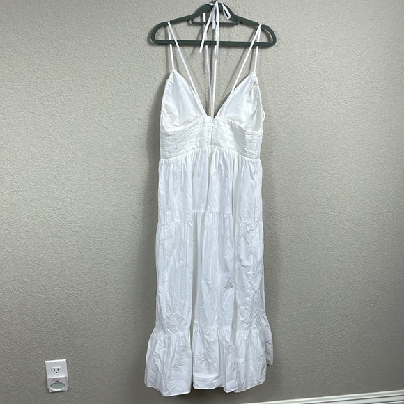 New Ulla Johnson Phoebe Tiered Cut Out Cotton Poplin Midi Dress White Sz 10 - Picture 6 of 14